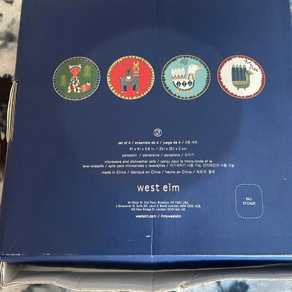 West Elm Animal Celebration Plates Set 3 Christmas Holiday 9” porcelain lama fox